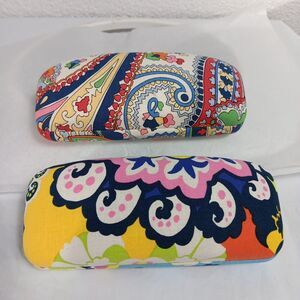 Vera Bradley Hard Shell Clam Glass Cases Paisley Floral Lot of 2 Fabric Covered